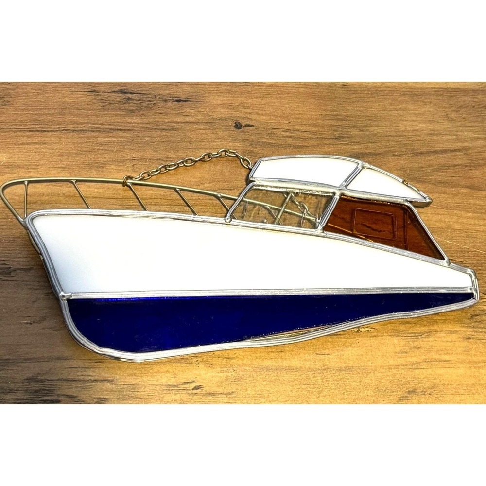 Vintage Suncatcher Boat Cabin Cruiser Stain‎ Glass Style Hanging Ornament